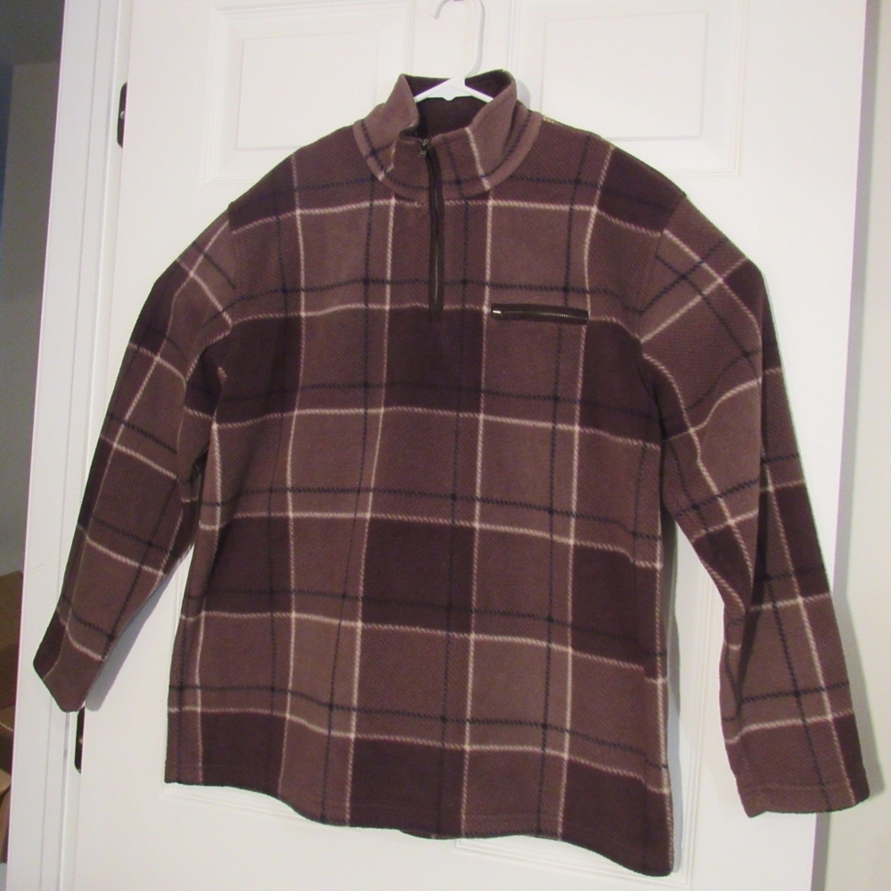 Jones New York Womens Pullover Top, Brown Fleece w/Zip, Size: Large